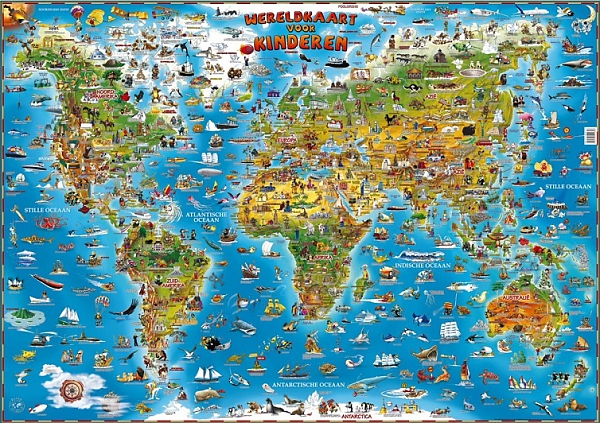 Wandkaart Wereldkaart voor kinderen geplastificeerd met ophangsysteem | Dino - 9781905502660 - Wandkaarten met thema - - Dino | Landschap Reisboekwinkel
