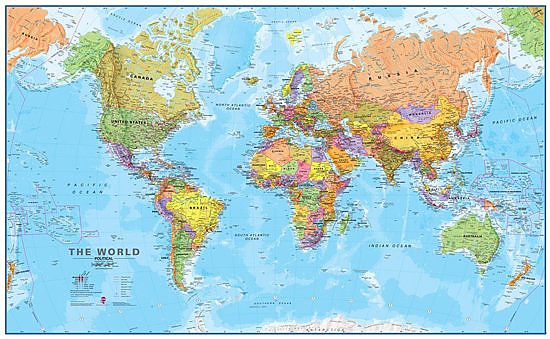 Site lijn Van Roei uit Wereldkaart Politiek papier zonder vlaggen 198.5 x 122.5 cm Maps  International - 9781903030462 - Wereldkaarten papier - Wereld - Maps  international | Landschap Reisboekwinkel